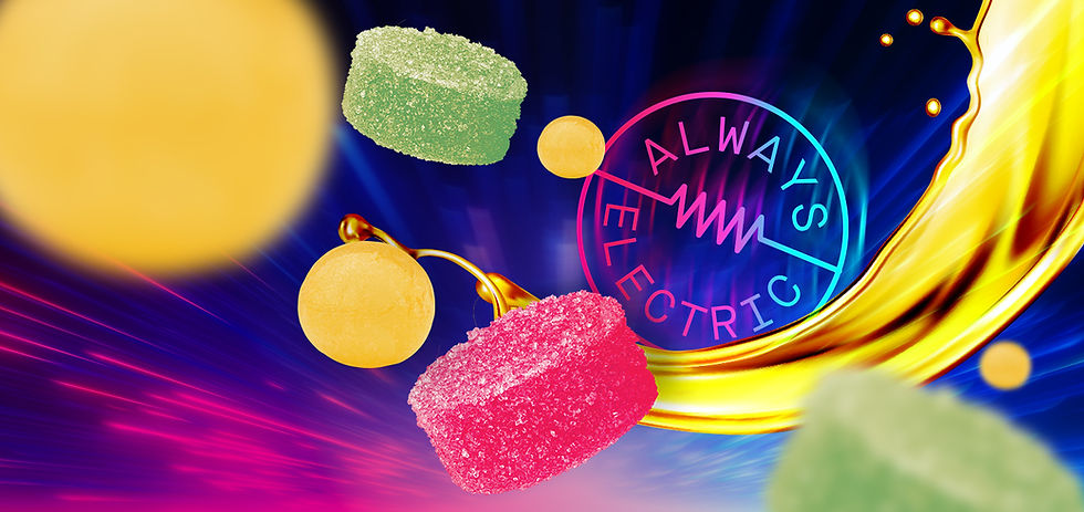 Edison products on a futuristic blue and pink background with the text "Always Electric."